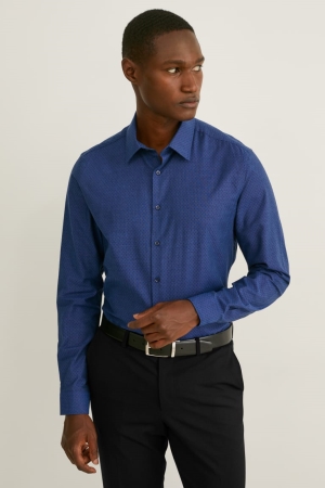 C&A Business Slim Fit Kent Collar Easy-iron Overhemd Heren Donkerblauw | 6185QRLFH