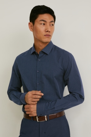C&A Business Slim Fit Kent Collar Easy-iron Overhemd Heren Donkerblauw | 8153XIEZN