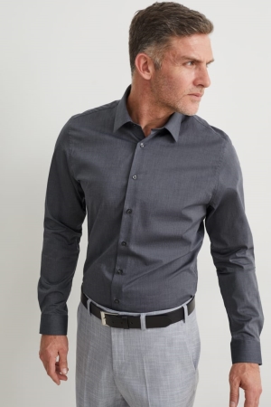 C&A Business Slim Fit Kent Collar Easy-iron Overhemd Heren Grijs | 9031GXISV