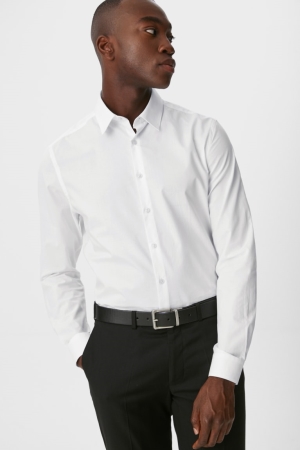 C&A Business Slim Fit Kent Collar Easy-iron Overhemd Heren Wit | 9361ACMLQ