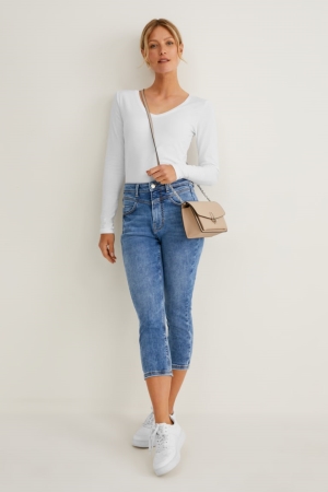 C&A Capri High Taille Jeans Dames Blauw | 2618WGCZU