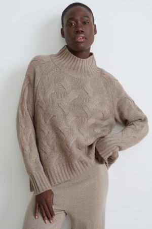 C&A Cashmere Cable Knit Pattern Jumpers Dames Grijs Bruin | 8304PIALF