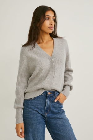 C&A Cashmere Cardigan Dames Lichtgrijs | 1287AGBDL