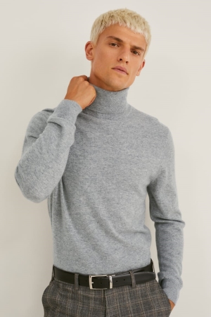 C&A Cashmere Polo Neck Jumpers Heren Grijs | 3081CTLQF