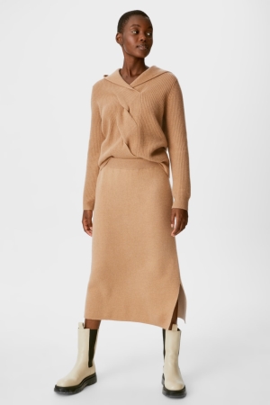 C&A Cashmere Rokken Dames Beige | 4187XJOVC