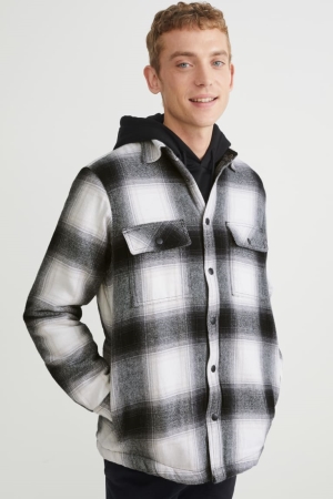 C&A Check Overhemd Heren Zwart Wit | 4215HIRZD