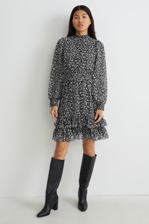 C&A Chiffon Patterned Jurken Dames Zwart Grijs | 2193DTUJY