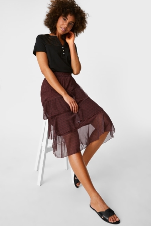 C&A Chiffon Rokken Dames Donkerrood | 9274WXMDA