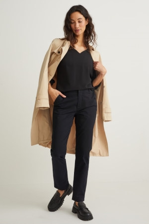 C&A Chinos Mid-rise Taille Broek Dames Zwart | 0542LEIPF