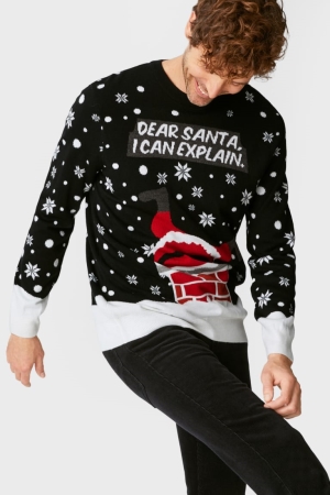 C&A Christmas Father Christmas Jumpers Heren Zwart | 5317DUVYM