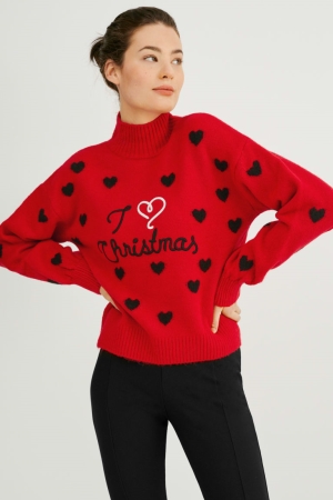 C&A Christmas Jumpers Dames Rood | 8037PEAGV