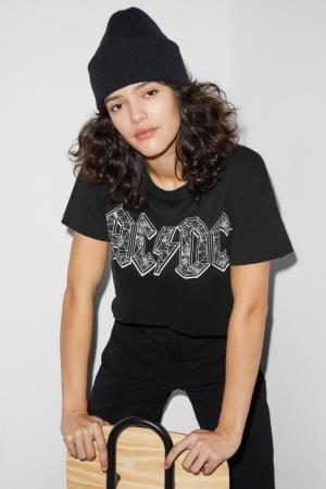 C&A ClockhouseAc/Dc T-shirts Dames Zwart | 5214WAPUX