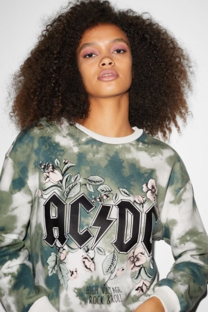 C&A Clockhouse Ac/Dc Sweatshirts Dames Donkergroen Wit | 5976SUMYJ