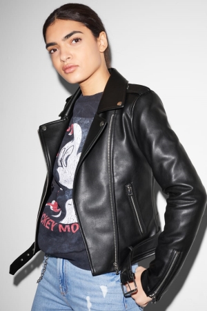 C&A Clockhouse Biker Faux Leren Jassen Dames Zwart | 7902SLARO