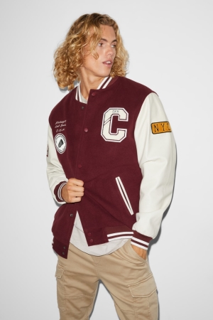 C&A Clockhouse Bomber Jassen Heren Bordeaux Wit | 0687GCWIL