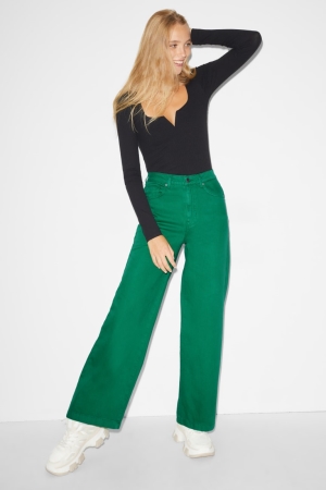 C&A Clockhouse Brede Leg High Taille Broek Dames Blauw Groen | 4817XSFWO
