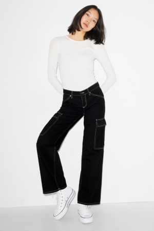 C&A Clockhouse Brede Leg Low Taille Broek Dames Zwart | 0957FRTAX