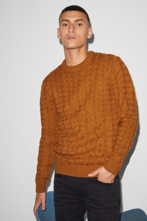 C&A Clockhouse Cable Knit Pattern Jumpers Heren Havanna | 7542AHQKT