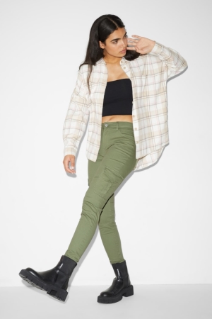 C&A Clockhouse Cargo High Taille Mager Fit Broek Dames Groen | 6470AQFIL