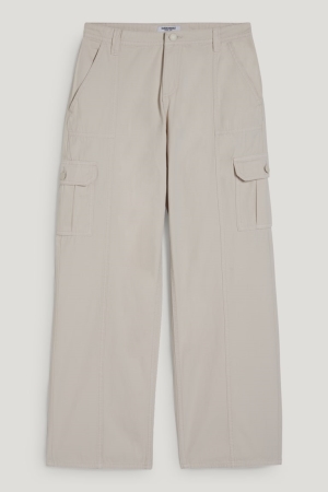 C&A Clockhouse Cargo High Taille Relaxed Fit Broek Dames Lichtbeige | 1490UQRHY