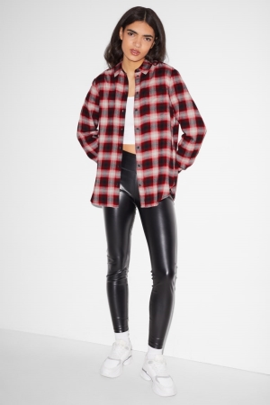 C&A Clockhouse Check Blouse Dames Rood Zwart | 3705GDMEB