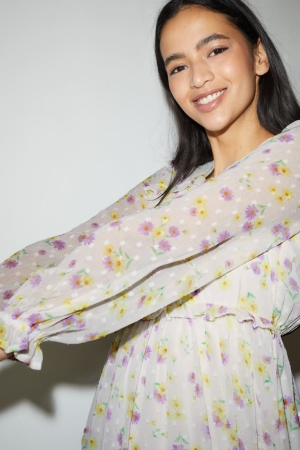 C&A Clockhouse Chiffon With Recycled Polyester Jurken Dames Wit | 8374BUJLQ