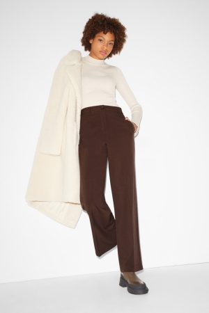 C&A Clockhouse Cloth High Taille Brede Leg Broek Dames Donkerbruin | 8920QSJXM