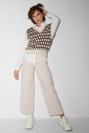 C&A Clockhouse Cloth High Taille Rechtdoor Fit Broek Dames Beige | 7485IFSXL