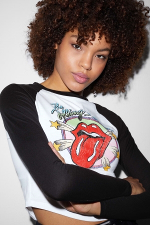 C&A Clockhouse Cropped Long Sleeve Rolling Stones Topjes Dames Wit | 7809PXTEM