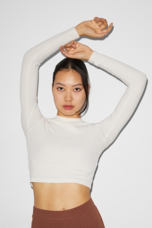C&A Clockhouse Cropped Long Sleeve Topjes Dames Wit | 6739LHGEJ