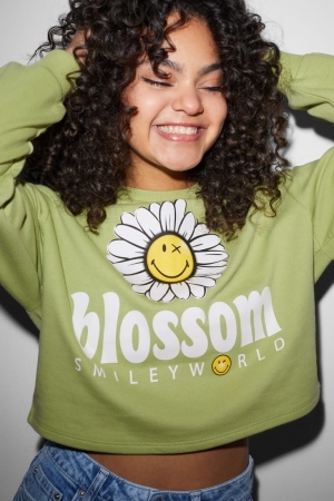 C&A Clockhouse Cropped Smileyworld® Sweatshirts Dames Lichtgroen | 0827IOAVM