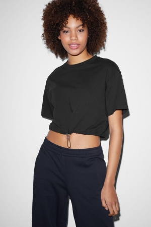 C&A Clockhouse Cropped T-shirts Dames Zwart | 7218VNJWZ