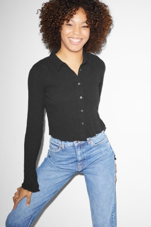 C&A Clockhouse Cropped With Recycled Polyester Blouse Dames Zwart | 2689OEQDR