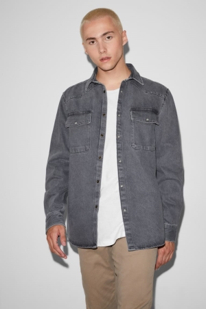 C&A Clockhouse Denim Kent Collar Overhemd Heren Diepgrijs | 3076HGYED