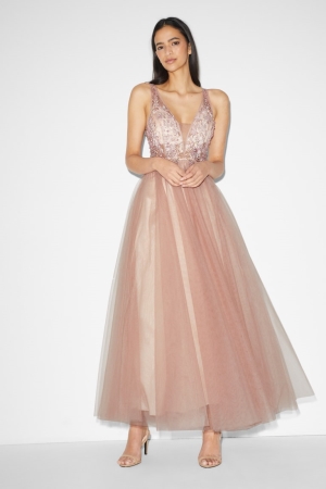 C&A Clockhouse Fit & Flare Partywear Jurken Dames Beige | 8031VUIGT
