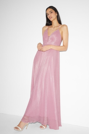 C&A Clockhouse Fit & Flare Shiny Partywear Jurken Dames Roze | 7156LJIVQ