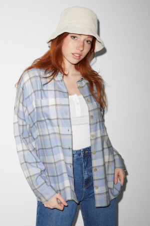 C&A Clockhouse Flannel Check Blouse Dames Lichtblauw | 9278NMYXL