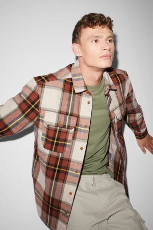 C&A Clockhouse Flannel Relaxed Fit Kent Collar Check Overhemd Heren Bruin Beige | 4635ATQMJ