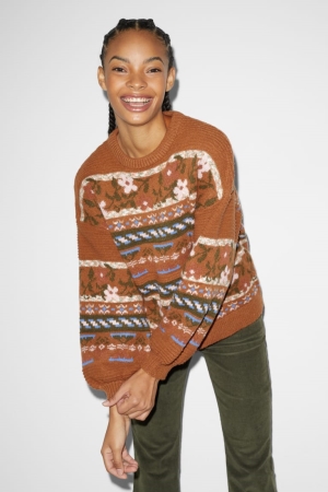 C&A Clockhouse Floral Jumpers Dames Bruin | 6034ALFNZ