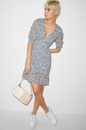 C&A Clockhouse Floral Jurken Dames Lichtblauw | 0982UKFOC