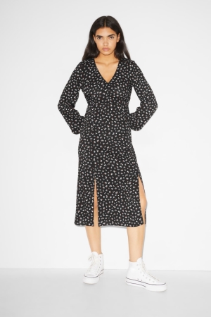 C&A Clockhouse Floral Jurken Dames Zwart | 3629ZLAKT