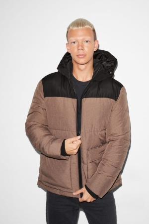 C&A Clockhouse Gewatteerd With Hood Recycled Jassen Heren Lichtbruin | 0357SHZKQ
