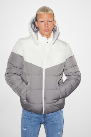 C&A Clockhouse Gewatteerd With Hood Recycled Jassen Heren Wit Grijs | 7860ELATK