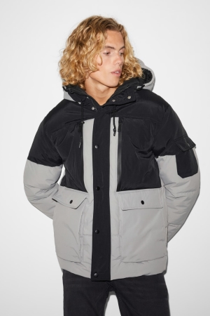 C&A Clockhouse Gewatteerd With Hood Recycled Jassen Heren Zwart Grijs | 9408XAOHW