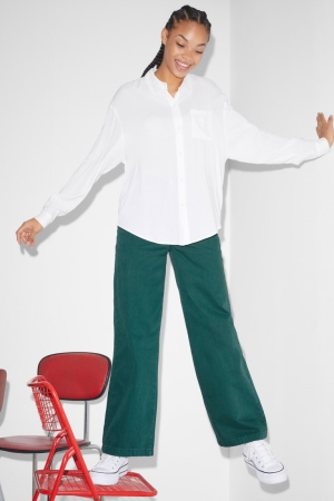 C&A Clockhouse High Taille Brede Leg Broek Dames Donkergroen | 7450ERJNT
