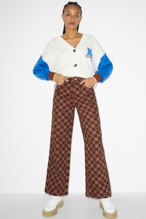 C&A Clockhouse High Taille Brede Leg Checks Broek Dames Bruin | 3254JNBQV