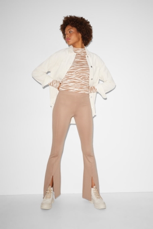 C&A Clockhouse Jersey Flared Broek Dames Lichtbruin | 8610UALXT