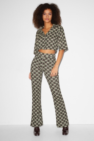 C&A Clockhouse Jersey Flared Floral Broek Dames Bruin | 5642KEQWF