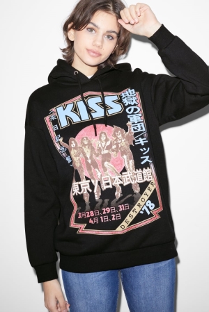 C&A Clockhouse Kiss Hoodie Dames Zwart | 3162ENBIG