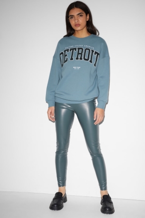 C&A Clockhouse Leggings Faux Leren Broek Dames Donkergroen | 0784SXCLH